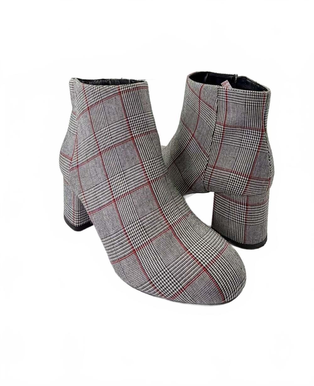 KK-Thessa Women's Plaid Textile Ankle Boots Size 8M
